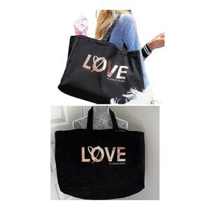 Victoria's Secret Black Love Sequin Bling Rose Gold Black Extra large Tote Bag